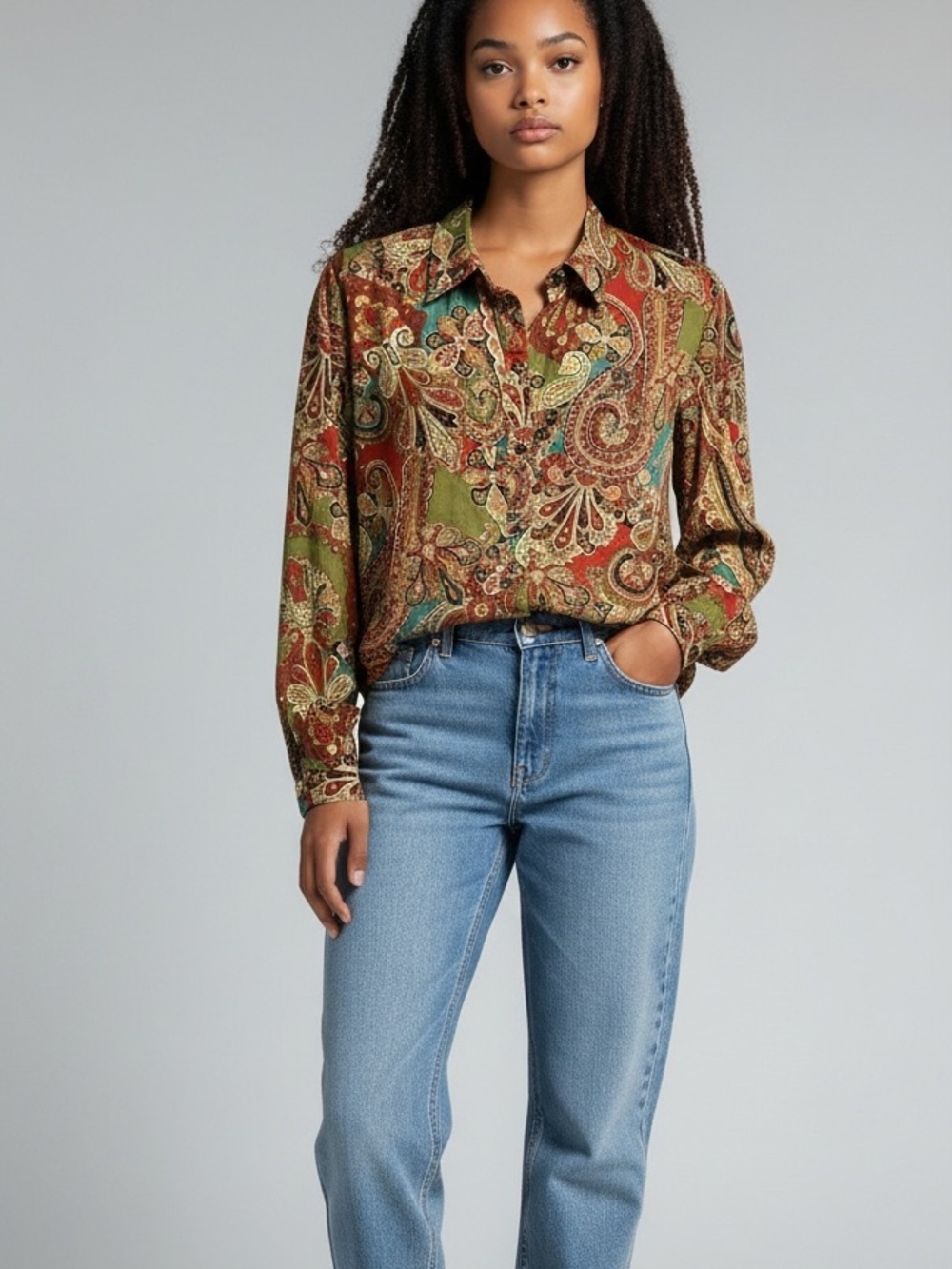 Lauren Ralph Lauren Boho Dark Academia Paisley 70’s Retro Maximalist Shirt M